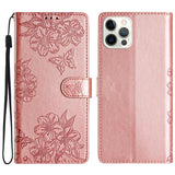 Cherry Blossom Butterfly Skin Feel Embossed PU Phone Case