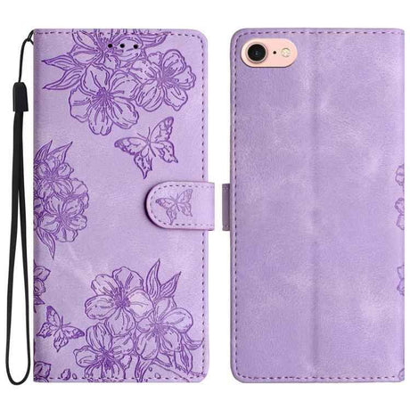 Cherry Blossom Butterfly Skin Feel Embossed PU Phone Case
