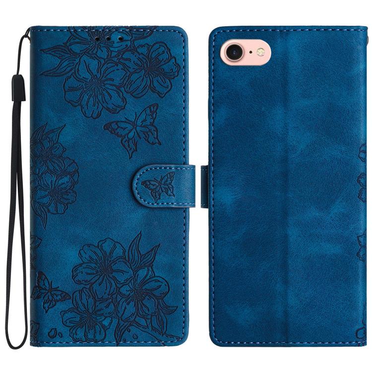 Cherry Blossom Butterfly Skin Feel Embossed PU Phone Case