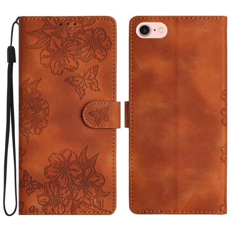 Cherry Blossom Butterfly Skin Feel Embossed PU Phone Case