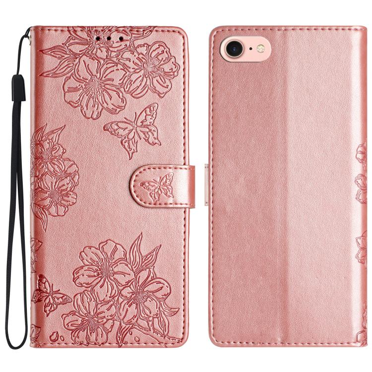 Cherry Blossom Butterfly Skin Feel Embossed PU Phone Case