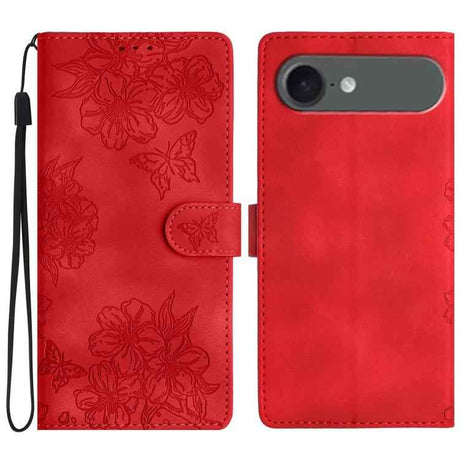 Cherry Blossom Butterfly Skin Feel Embossed PU Phone Case
