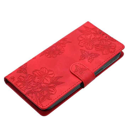 Cherry Blossom Butterfly Skin Feel Embossed PU Phone Case