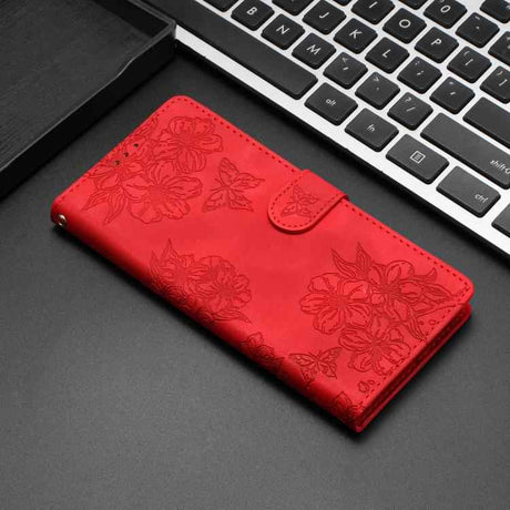 Cherry Blossom Butterfly Skin Feel Embossed PU Phone Case