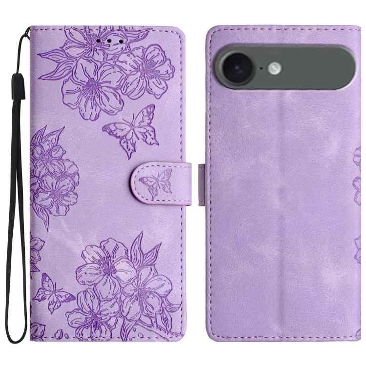 Cherry Blossom Butterfly Skin Feel Embossed PU Phone Case
