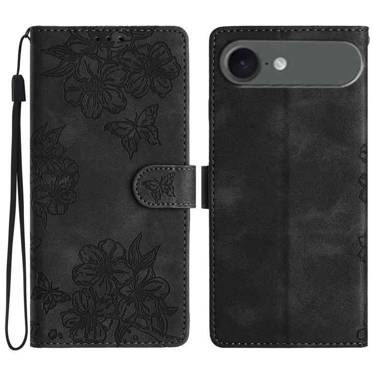 Cherry Blossom Butterfly Skin Feel Embossed PU Phone Case