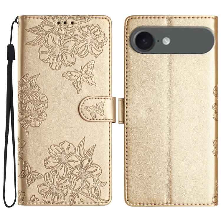 Cherry Blossom Butterfly Skin Feel Embossed PU Phone Case