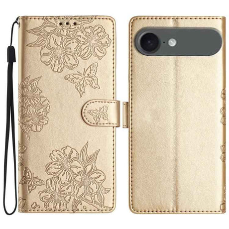 Cherry Blossom Butterfly Skin Feel Embossed PU Phone Case
