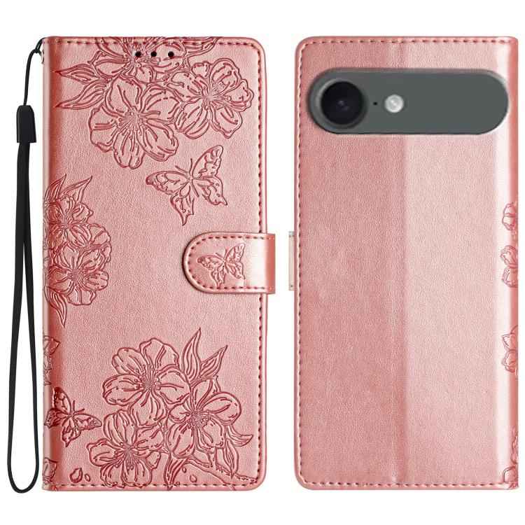 Cherry Blossom Butterfly Skin Feel Embossed PU Phone Case