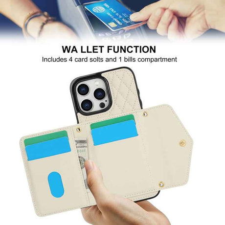 Splicing Rhombic Texture Card Bag Phone Case with Long Lanyard