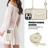 Splicing Rhombic Texture Card Bag Phone Case with Long Lanyard