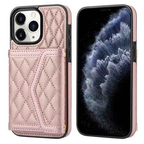 Splicing Rhombic Texture Card Bag Phone Case with Long Lanyard