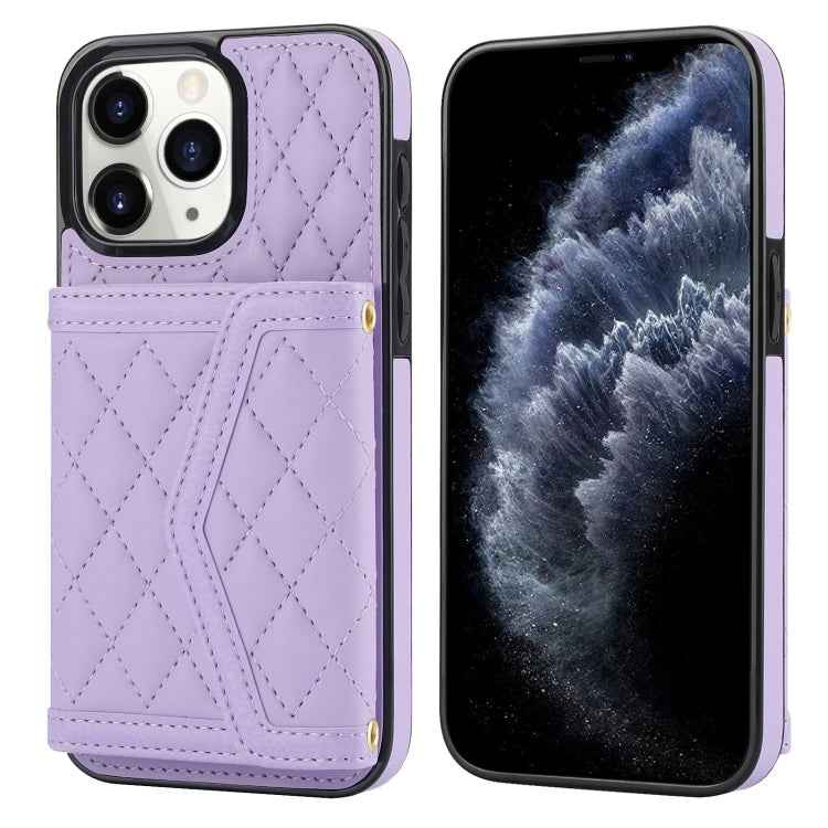 Splicing Rhombic Texture Card Bag Phone Case with Long Lanyard