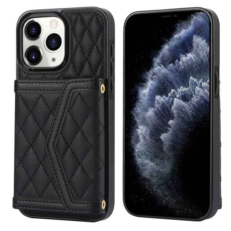 Splicing Rhombic Texture Card Bag Phone Case with Long Lanyard