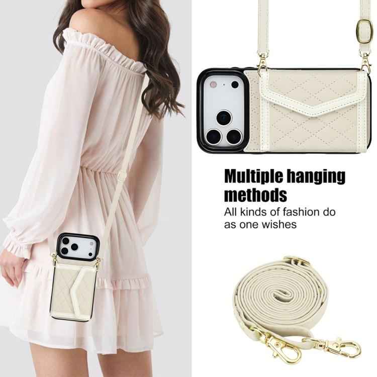 Splicing Rhombic Texture Card Bag Phone Case with Long Lanyard