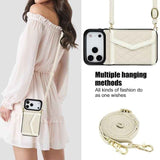 Splicing Rhombic Texture Card Bag Phone Case with Long Lanyard