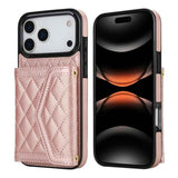 Splicing Rhombic Texture Card Bag Phone Case with Long Lanyard