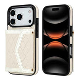 Splicing Rhombic Texture Card Bag Phone Case with Long Lanyard