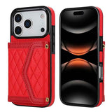 Splicing Rhombic Texture Card Bag Phone Case with Long Lanyard