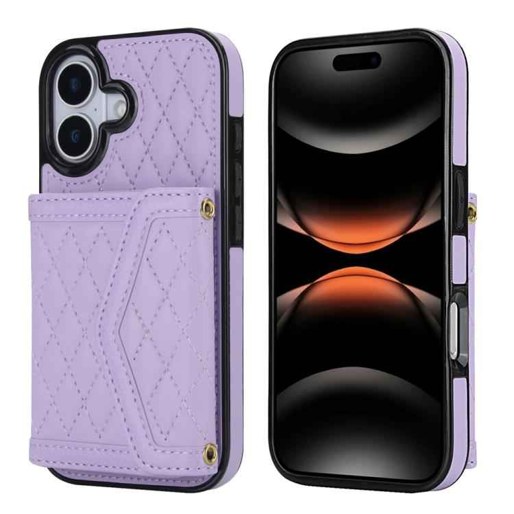 Splicing Rhombic Texture Card Bag Phone Case with Long Lanyard