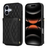 Splicing Rhombic Texture Card Bag Phone Case with Long Lanyard