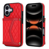 Splicing Rhombic Texture Card Bag Phone Case with Long Lanyard