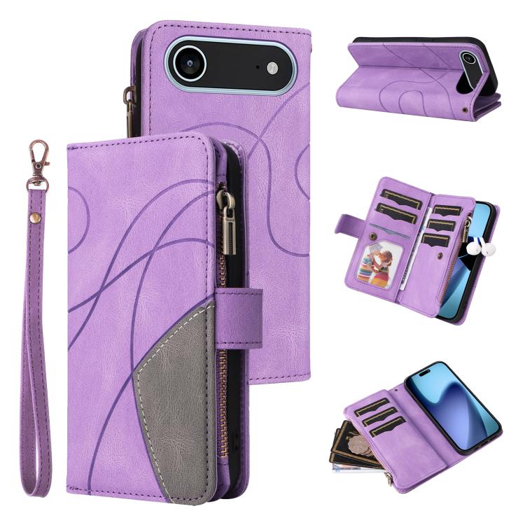 Dual-color 9 Card Slots Zipper Wallet Leather Phone Case