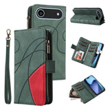 Dual-color 9 Card Slots Zipper Wallet Leather Phone Case