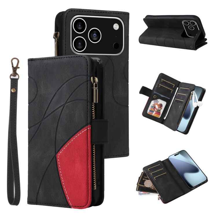 Dual-color 9 Card Slots Zipper Wallet Leather Phone Case