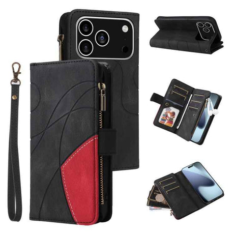 Dual-color 9 Card Slots Zipper Wallet Leather Phone Case
