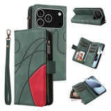 Dual-color 9 Card Slots Zipper Wallet Leather Phone Case