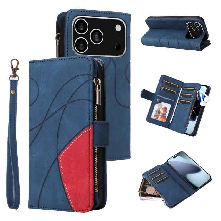 Dual-color 9 Card Slots Zipper Wallet Leather Phone Case