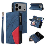 Dual-color 9 Card Slots Zipper Wallet Leather Phone Case