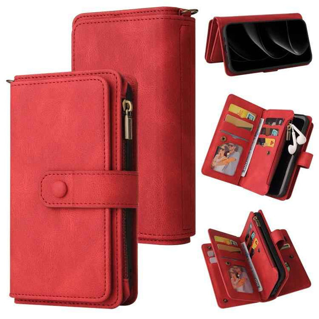 Skin Feel Multi Card Slots Zipper Wallet Leather Phone Case