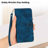 YX0080 Grid Butterfly Embossed Pattern Flip Leather Phone Case with Lanyard