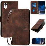 YX0080 Grid Butterfly Embossed Pattern Flip Leather Phone Case with Lanyard