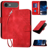 YX0080 Grid Butterfly Embossed Pattern Flip Leather Phone Case with Lanyard