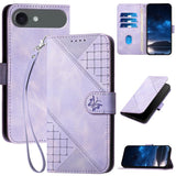 YX0080 Grid Butterfly Embossed Pattern Flip Leather Phone Case with Lanyard