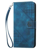 YX0080 Grid Butterfly Embossed Pattern Flip Leather Phone Case with Lanyard