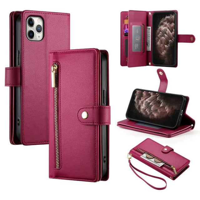Nine Card-slot Zipper Wallet Bag Leather Phone Case