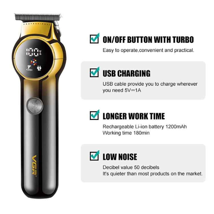 VGR V-989 5W USB Digital Display Gradient Trimming Hair Clipper