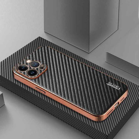 AZNS Electroplated Edge Carbon Fiber Texture Phone Case, For iPhone 13 Pro, For iPhone 13, For iPhone 12, For iPhone 12 Pro Max, For iPhone 12 Pro, For iPhone 11