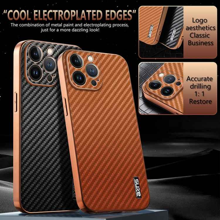 AZNS Electroplated Edge Carbon Fiber Texture Phone Case, For iPhone 13 Pro, For iPhone 13, For iPhone 12, For iPhone 12 Pro Max, For iPhone 12 Pro, For iPhone 11