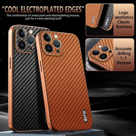 AZNS Electroplated Edge Carbon Fiber Texture Phone Case, For iPhone 13 Pro, For iPhone 13, For iPhone 12, For iPhone 12 Pro Max, For iPhone 12 Pro, For iPhone 11