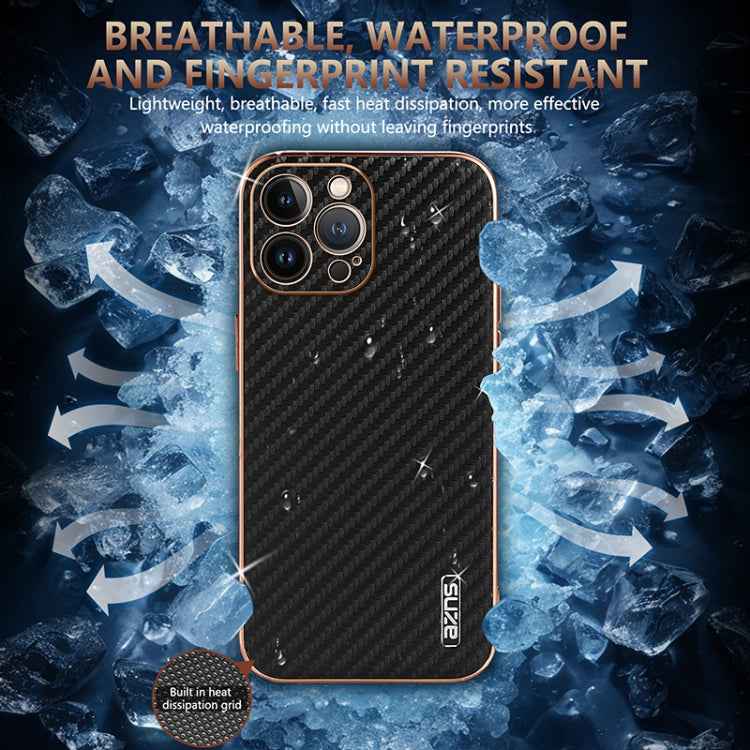 AZNS Electroplated Edge Carbon Fiber Texture Phone Case, For iPhone 13 Pro, For iPhone 13, For iPhone 12, For iPhone 12 Pro Max, For iPhone 12 Pro, For iPhone 11