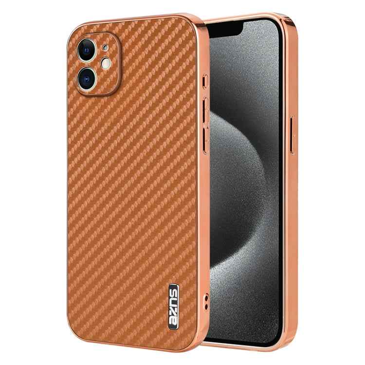 AZNS Electroplated Edge Carbon Fiber Texture Phone Case, For iPhone 13 Pro, For iPhone 13, For iPhone 12, For iPhone 12 Pro Max, For iPhone 12 Pro, For iPhone 11
