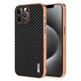 AZNS Electroplated Edge Carbon Fiber Texture Phone Case, For iPhone 13 Pro, For iPhone 13, For iPhone 12, For iPhone 12 Pro Max, For iPhone 12 Pro, For iPhone 11