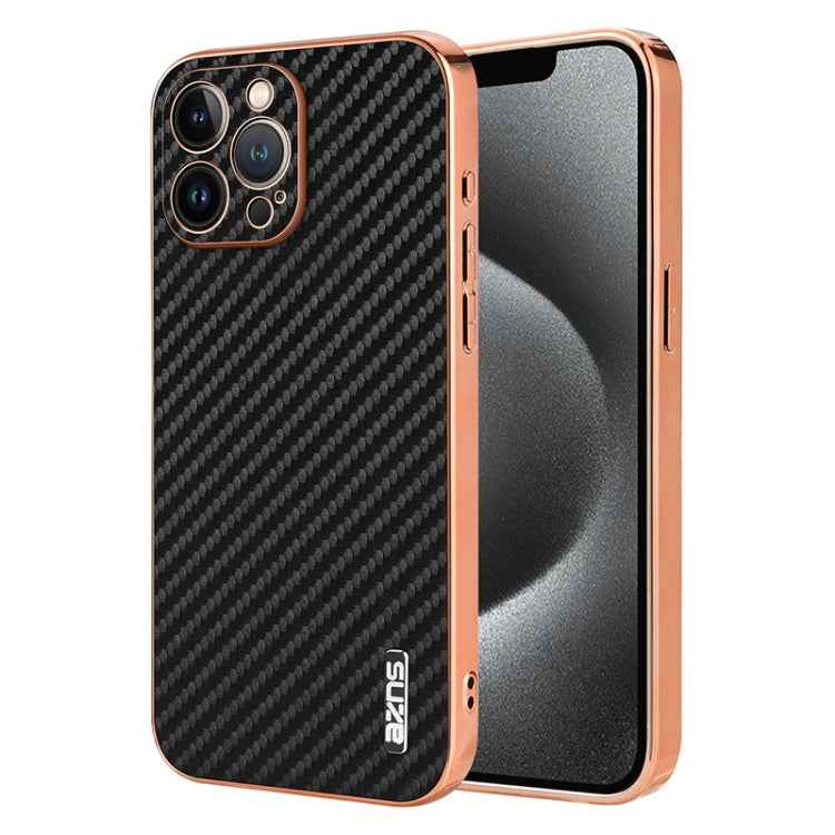 AZNS Electroplated Edge Carbon Fiber Texture Phone Case, For iPhone 13 Pro, For iPhone 13, For iPhone 12, For iPhone 12 Pro Max, For iPhone 12 Pro, For iPhone 11