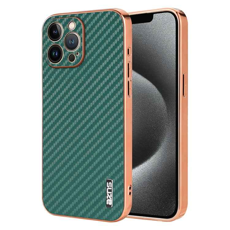 AZNS Electroplated Edge Carbon Fiber Texture Phone Case, For iPhone 13 Pro, For iPhone 13, For iPhone 12, For iPhone 12 Pro Max, For iPhone 12 Pro, For iPhone 11