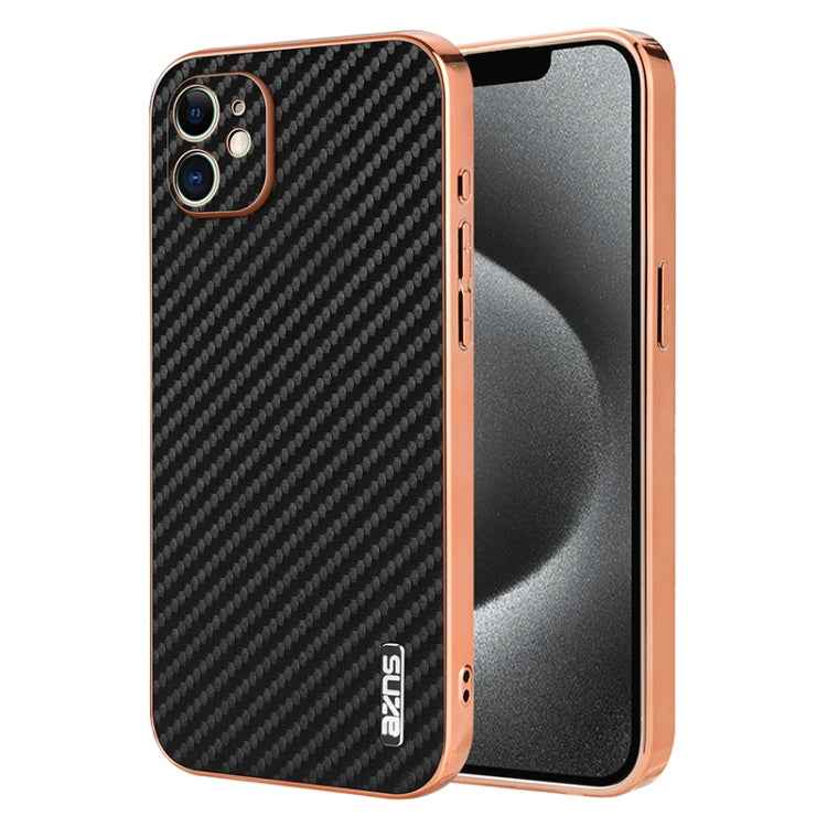 AZNS Electroplated Edge Carbon Fiber Texture Phone Case, For iPhone 13 Pro, For iPhone 13, For iPhone 12, For iPhone 12 Pro Max, For iPhone 12 Pro, For iPhone 11